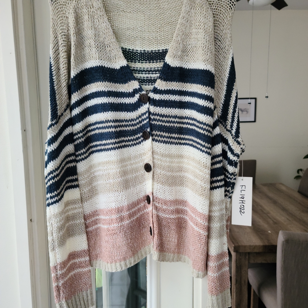 FAVLUX Multicolor Striped Cardigan - Cream, Blue, Pink